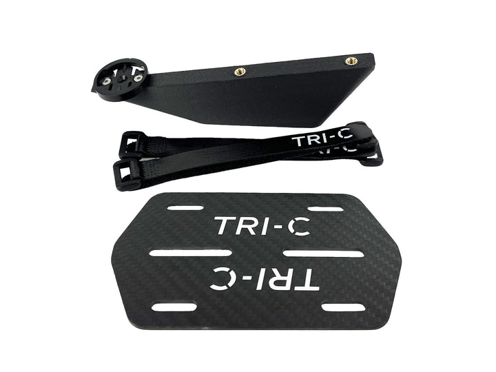 Compteur de vitesse BTA + rehausseur de bouteille sur plaque carbone Garmin